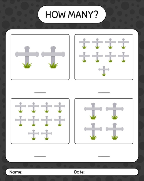 Сколько счетная игра с надгробием. рабочий лист для дошкольников, детский лист активности