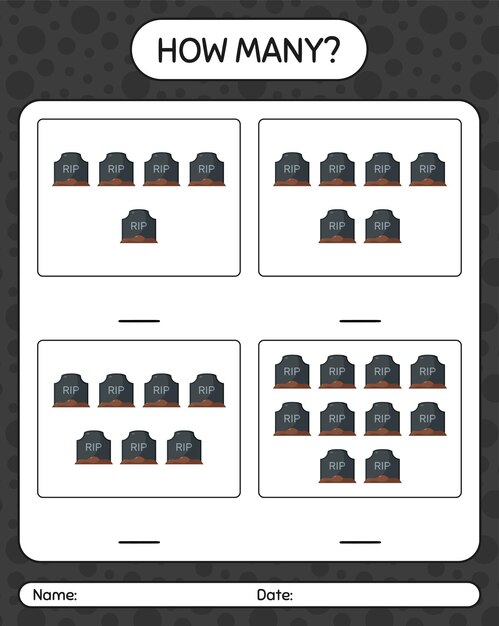 How many counting game with tombstone. worksheet for preschool kids, kids activity sheet