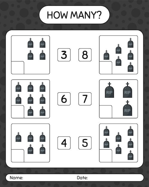 Quanti giochi di conteggio con lapide. foglio di lavoro per bambini in età prescolare, foglio di attività per bambini