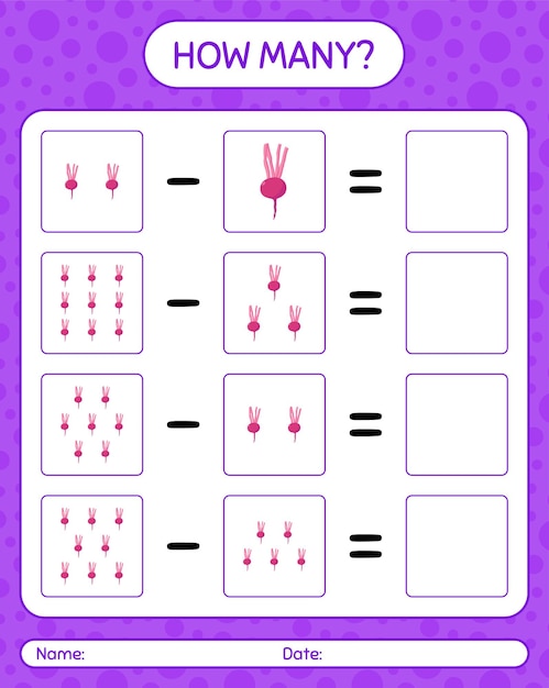 How many counting game with turnip. worksheet for preschool kids, kids activity sheet, printable worksheet