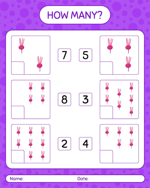 how many counting game with turnip. worksheet for preschool kids, kids activity sheet