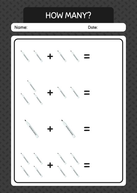 How many counting game with whiteboard marker worksheet for preschool kids kids activity sheet