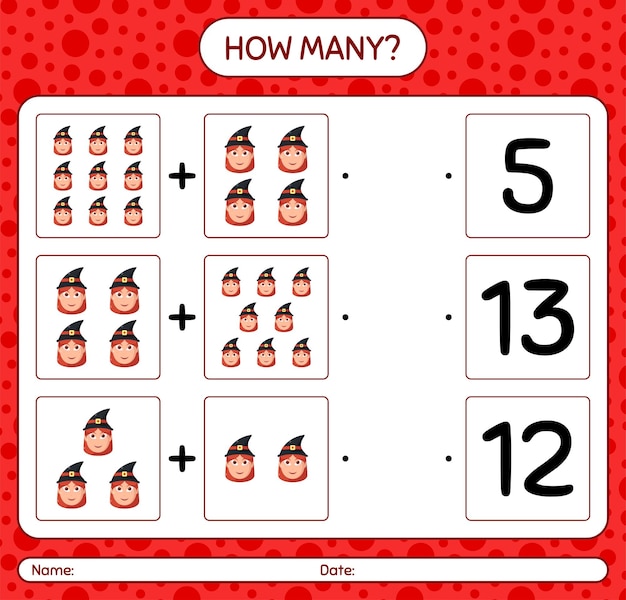 How many counting game with witch. worksheet for preschool kids, kids activity sheet