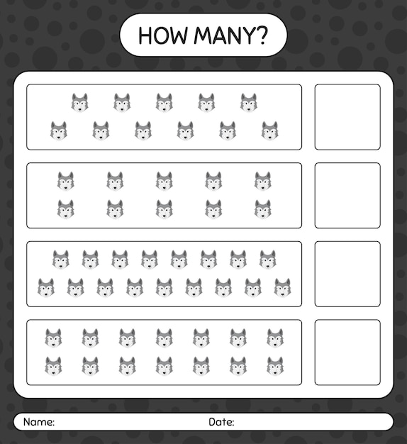 How many counting game with wolf. worksheet for preschool kids, kids activity sheet