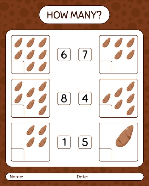 How many counting game with yam root. worksheet for preschool kids, kids activity sheet