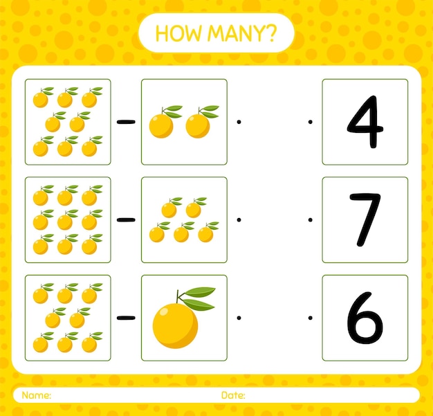 How many counting game with yuzu worksheet for preschool kids, kids activity sheet, printable worksheet