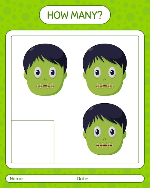 How many counting game with zombie. worksheet for preschool kids, kids activity sheet