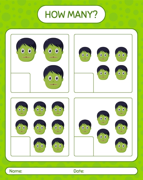 Quanti giochi di conteggio con zombie. foglio di lavoro per bambini in età prescolare, foglio di attività per bambini