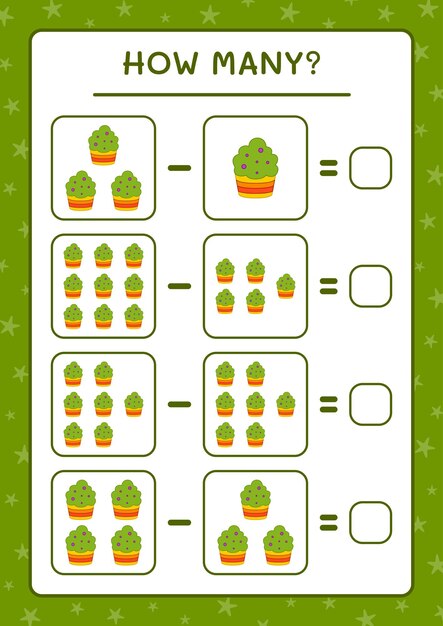 How many Cup Cake, game for children. Vector illustration, printable worksheet