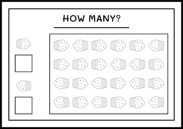 How many Cup Cake, game for children. Vector illustration, printable worksheet