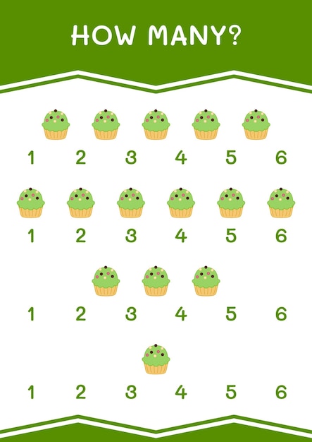 How many of Cupcake game for children Vector illustration printable worksheet