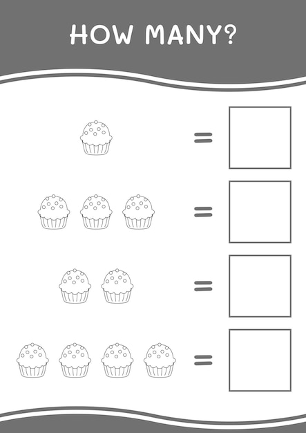 어린이 벡터 일러스트 인쇄용 워크시트를 위한 컵케이크 게임의 수