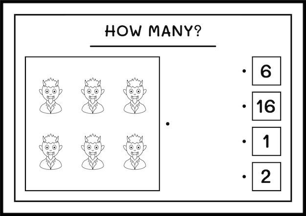 얼마나 많은 악마, 어린이를 위한 게임. 벡터 일러스트 레이 션, 인쇄용 워크시트