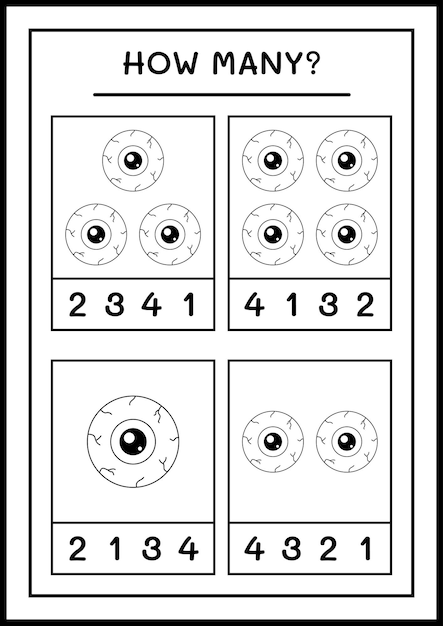 How many Eye, game for children. Vector illustration, printable worksheet