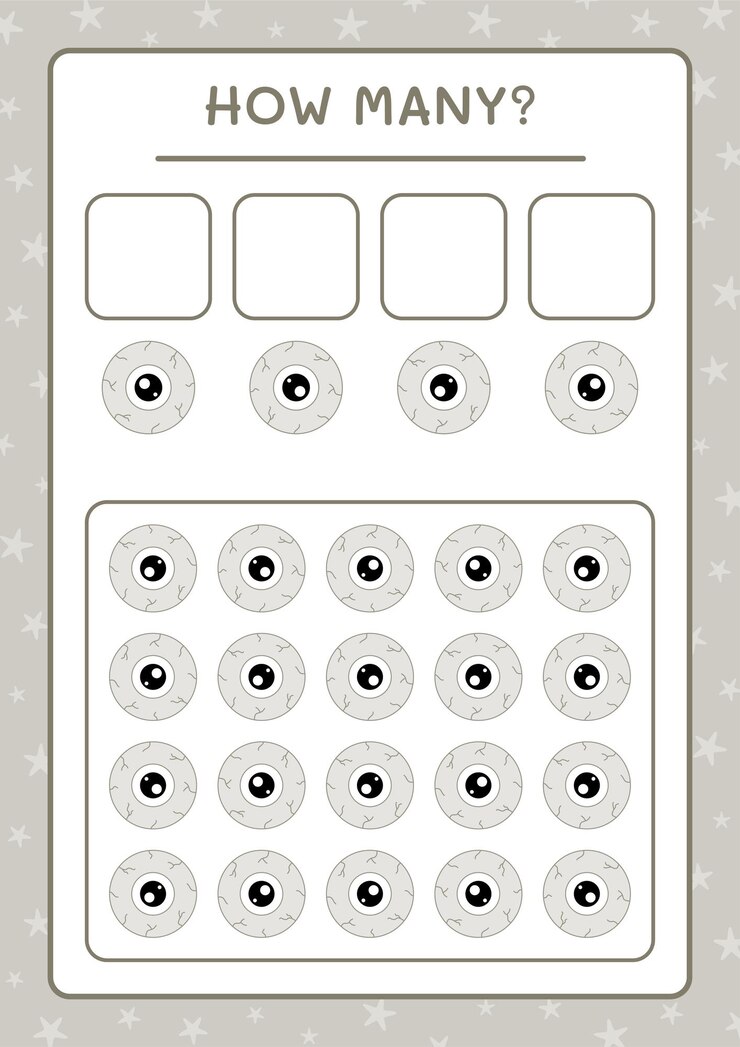 Vector how many eye, game for children. vector illustration, printable worksheet