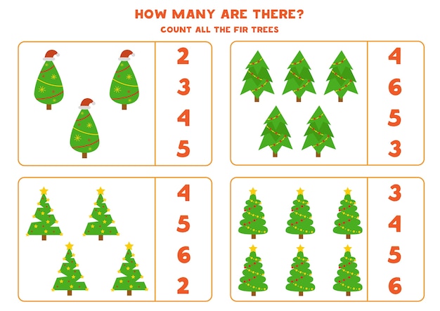 How many fir trees are there. educational math game for kids.