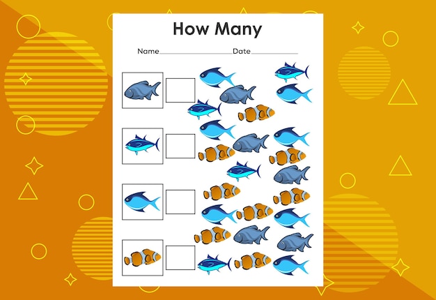 How many fish tasks Educational children's game worksheet