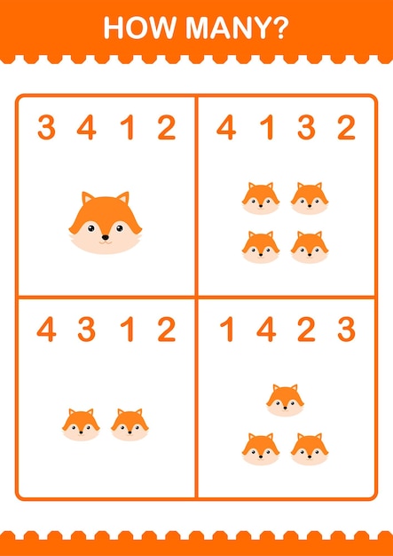 How Many Fox face Worksheet for kids