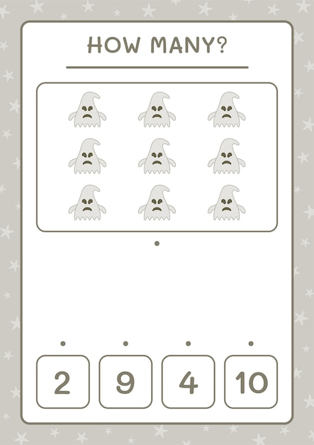 Vector how many ghost, game for children. vector illustration, printable worksheet