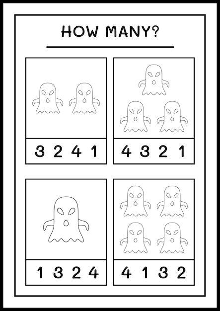 How many ghost, game for children. vector illustration, printable worksheet