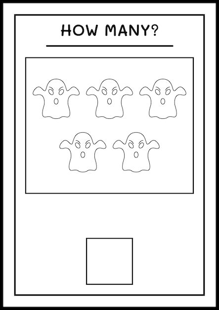 Quanti ghost, gioco per bambini. illustrazione vettoriale, foglio di lavoro stampabile