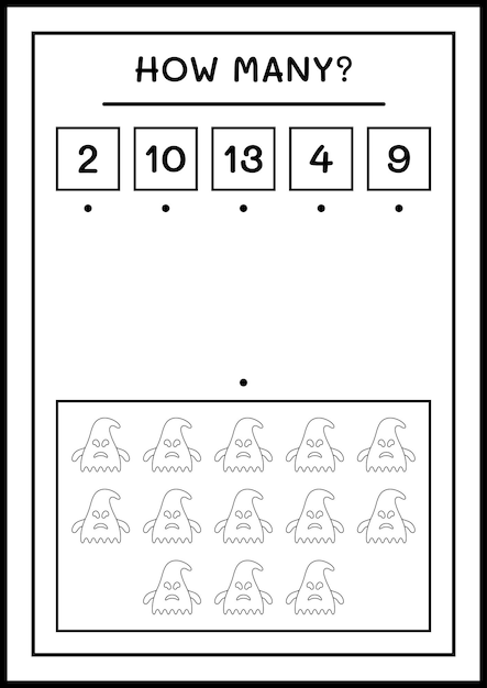 How many ghost, game for children. vector illustration, printable worksheet