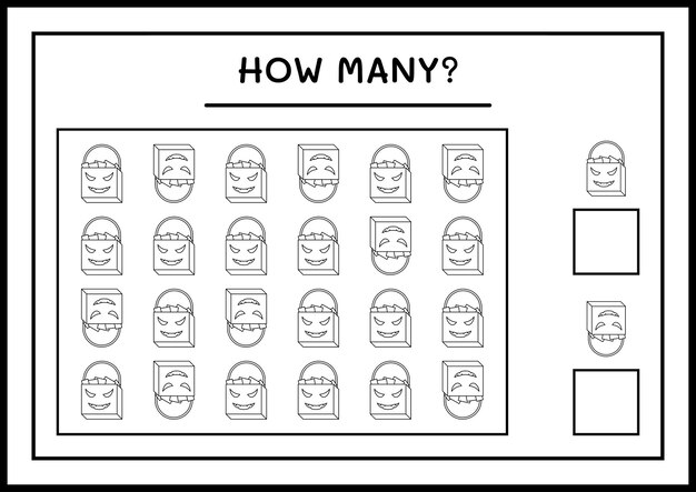 얼마나 많은 선물 가방, 어린이를위한 게임. 벡터 일러스트 레이 션, 인쇄용 워크시트