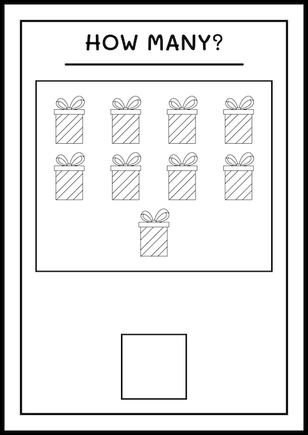 얼마나 많은 선물 상자, 어린이를 위한 게임. 벡터 일러스트 레이 션, 인쇄용 워크시트