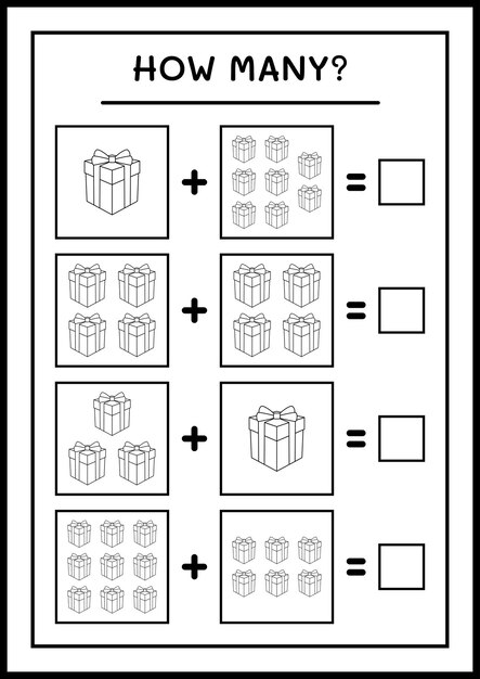 子供向けのギフトボックス、ゲームの数。ベクトルイラスト、印刷可能なワークシート