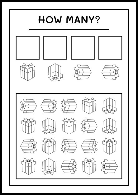 子供向けのギフトボックス、ゲームの数。ベクトルイラスト、印刷可能なワークシート