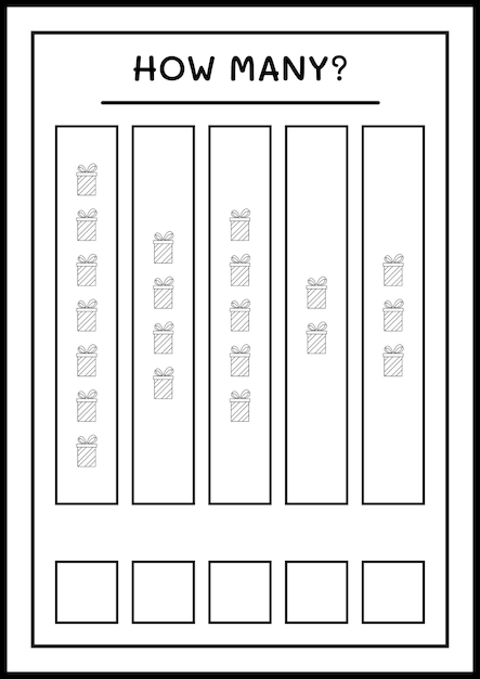 子供向けのギフトボックス、ゲームの数。ベクトルイラスト、印刷可能なワークシート