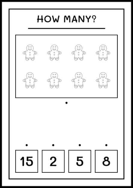 Quanti biscotti di pan di zenzero, gioco per bambini. illustrazione vettoriale, foglio di lavoro stampabile