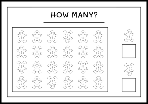 ジンジャーブレッドクッキーの数、子供向けのゲーム。ベクトルイラスト、印刷可能なワークシート