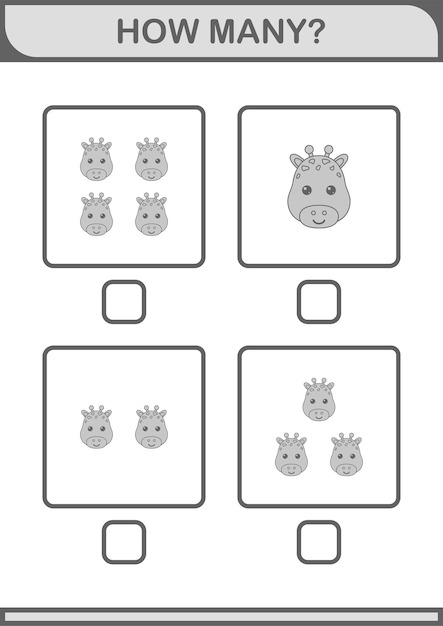 How Many Giraffe face Worksheet for kids