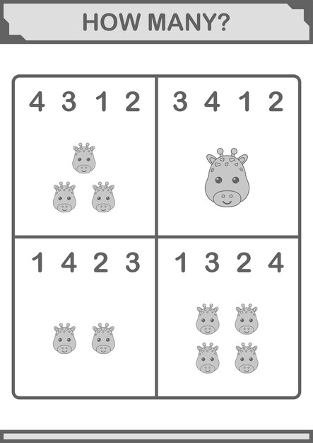 How Many Giraffe face Worksheet for kids