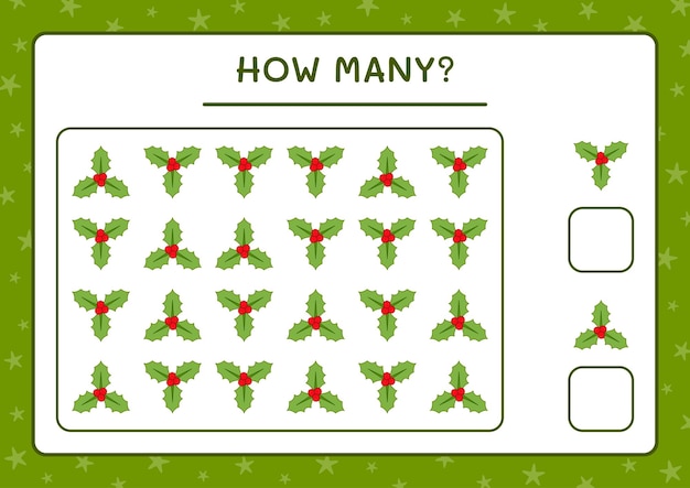 How many holly berry, game for children. Vector illustration, printable worksheet