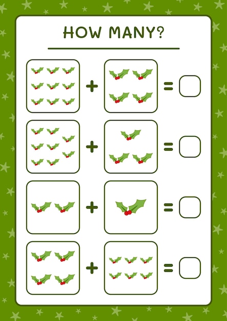 Quante bacche di agrifoglio, gioco per bambini. illustrazione vettoriale, foglio di lavoro stampabile