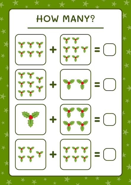 How many holly berry, game for children. Vector illustration, printable worksheet