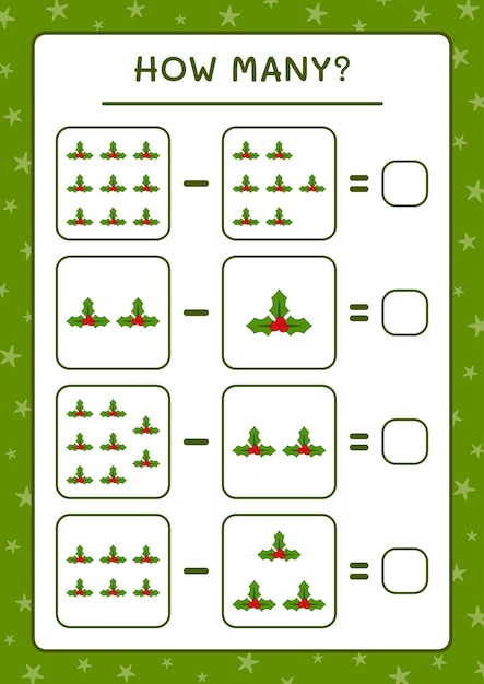 How many holly berry, game for children. Vector illustration, printable worksheet