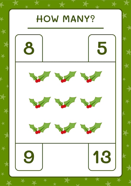 How many holly berry, game for children. Vector illustration, printable worksheet