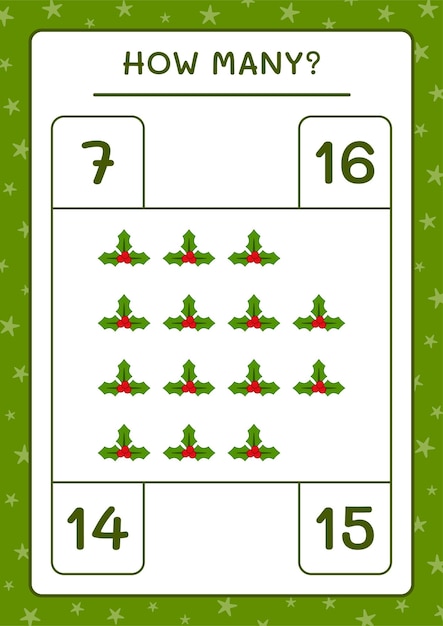 How many holly berry, game for children. Vector illustration, printable worksheet