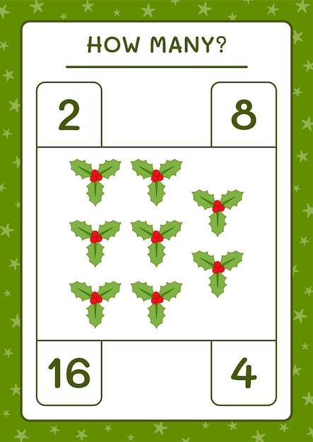 How many holly berry, game for children. Vector illustration, printable worksheet