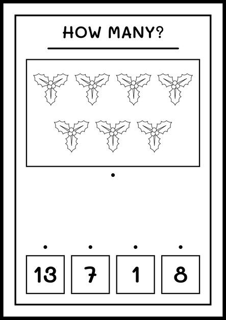 얼마나 많은 홀리 베리, 어린이를 위한 게임. 벡터 일러스트 레이 션, 인쇄용 워크시트