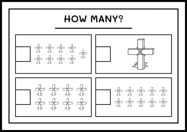 How many Holy Cross, game for children. Vector illustration, printable worksheet