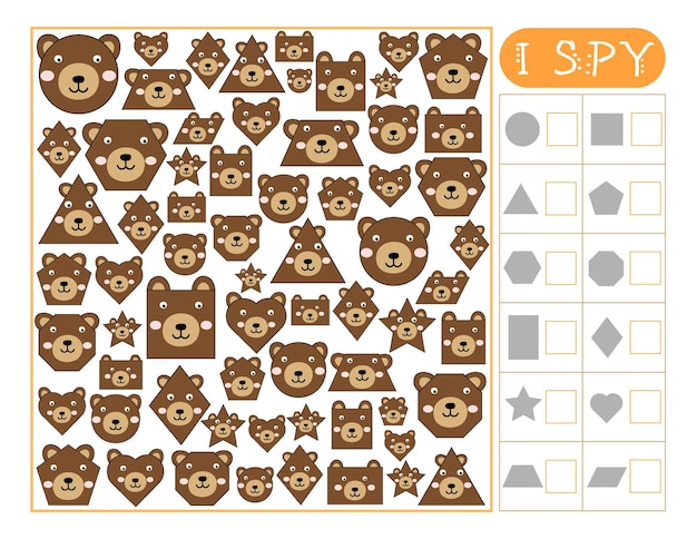 幾つか。私は子供のためのゲームをスパイします。クマの形を数える活動。就学前のワークシート。教育ページ