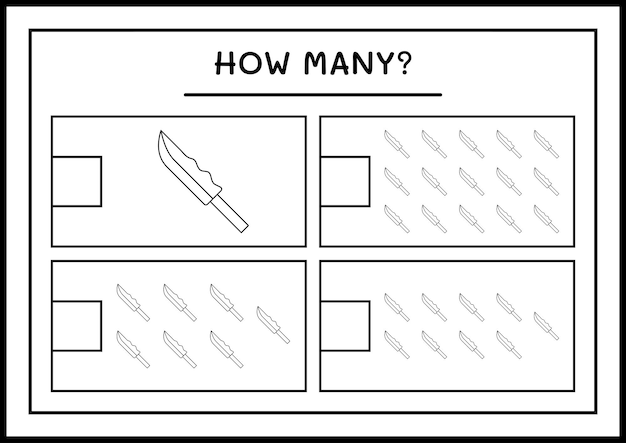 Quanti coltello, gioco per bambini. illustrazione vettoriale, foglio di lavoro stampabile