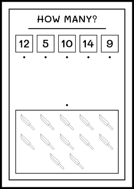 How many Knife, game for children. Vector illustration, printable worksheet