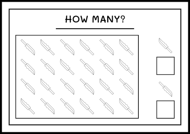 Quanti coltello, gioco per bambini. illustrazione vettoriale, foglio di lavoro stampabile