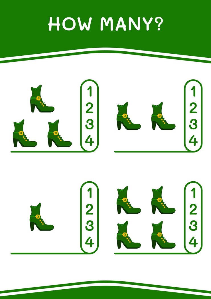 Vector how many of leprechaun boot game for children vector illustration printable worksheet