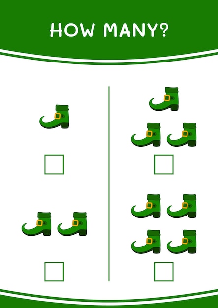 How many of Leprechaun boot game for children Vector illustration printable worksheet